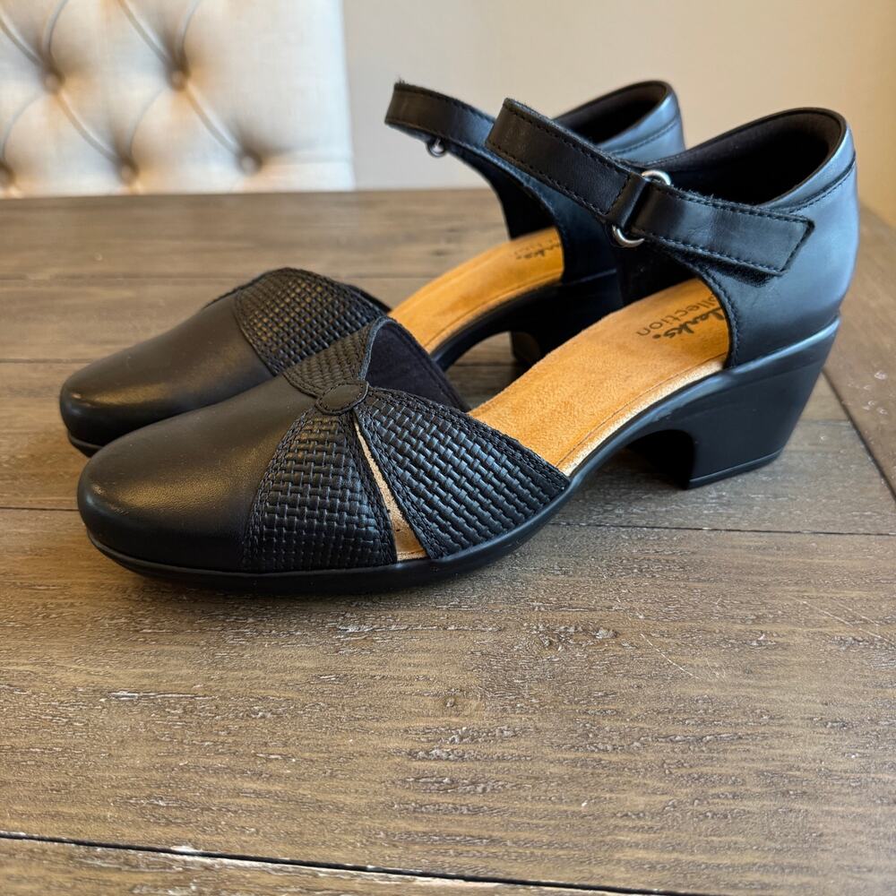 Clarks Emily Rae Block Heel Pump 9.5 M EU 41 Black Comfort Cushioned Office